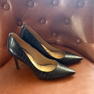 Sam Edelman Black Croc-Embossed Pointed Toe Pumps